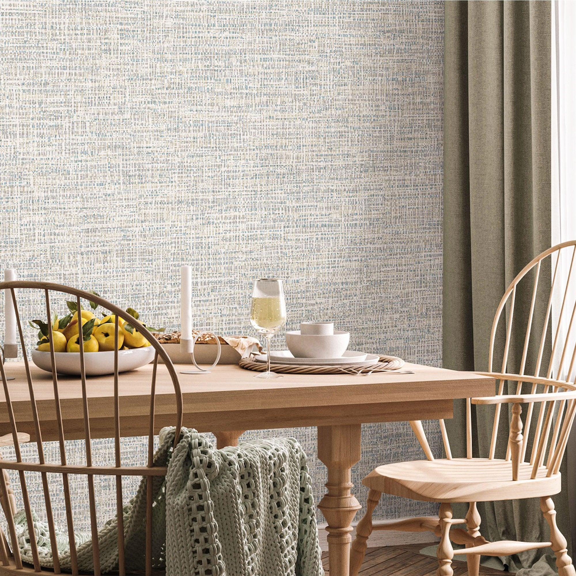 Woven textured wallcovering in a warm interior