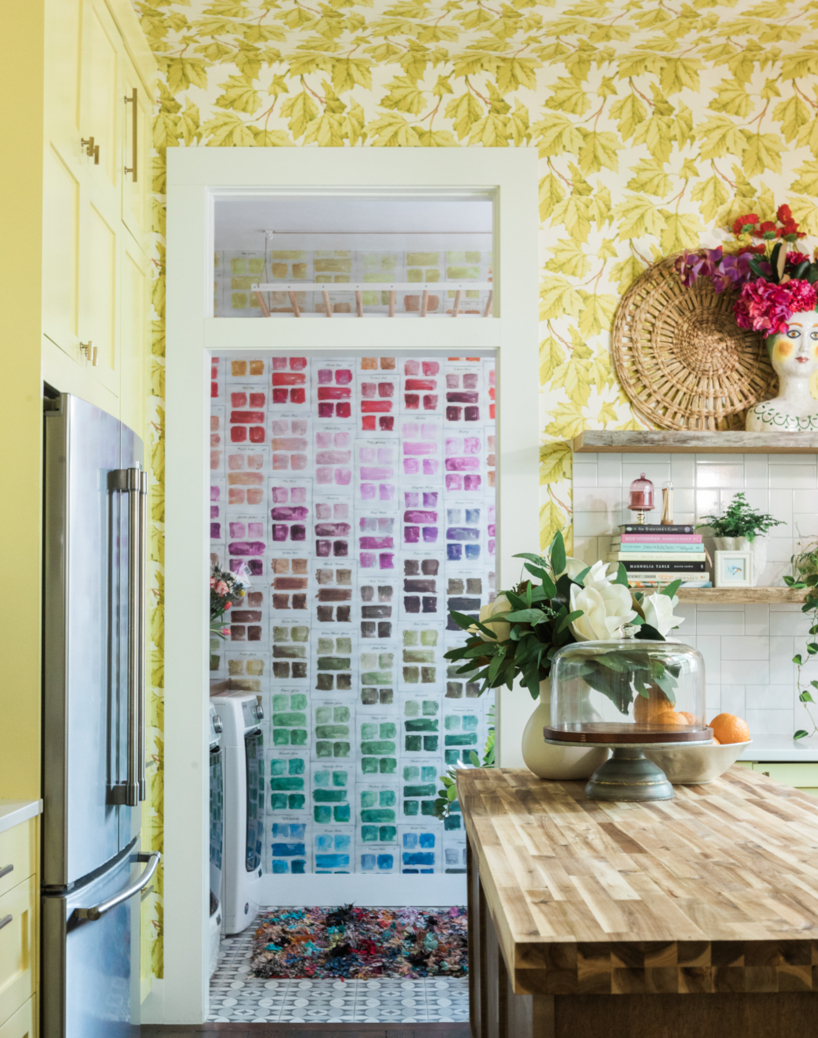 Professional wallpaper installation in progress